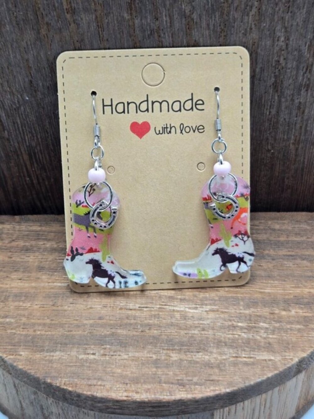 NWT Southwest Cowgirl Boots Earrings Acrylic Horseshoe Western Country Girl OOAK